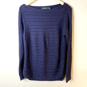 Lauren Ralph Lauren Womens Sz XL Cable Knit Sweater Navy Blue